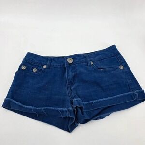 Vanity Blue Denim Cut Off Jean Shorts Size 28 Low Rise Blue Y2K